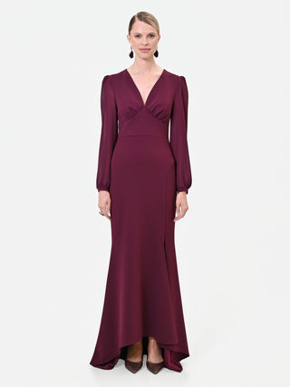 Abito lungo asimmetrico bordeaux rosso
