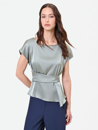 Sage Green Peplum-Effect Blouse