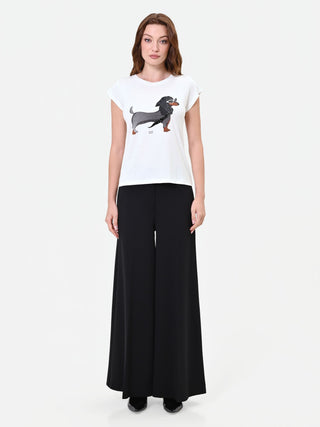 Cremefarbenes T-Shirt mit Dackel-Print