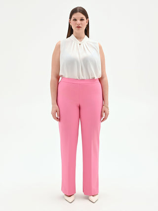Pantalone Curvy rosa a vita alta in scuba crèpe