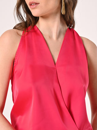 Top Fuxia in Raso con scollo all'Americana