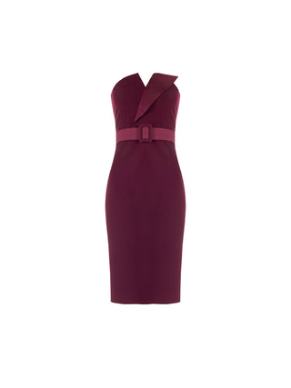 Bordeaux Sheath Dress with Belt and Lapel