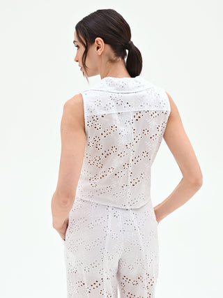 Top bianco in sangallo di cotone