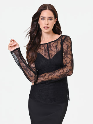 Schwarze Spitzenbluse mit herzförmigem Futter