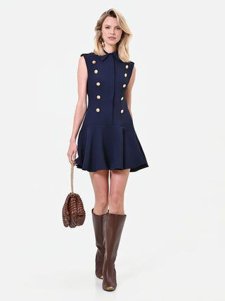 Blaues Minikleid mit Goldknöpfen