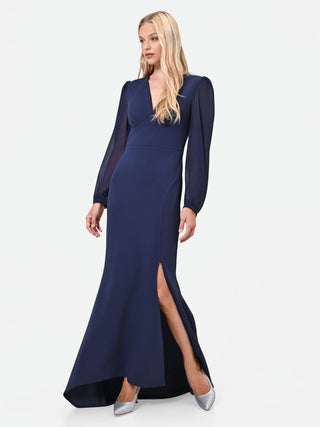 Navy Blue Scuba Crepe Long Dress