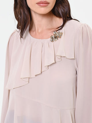 Taupefarbene Bluse mit asymmetrischer Rüsche
