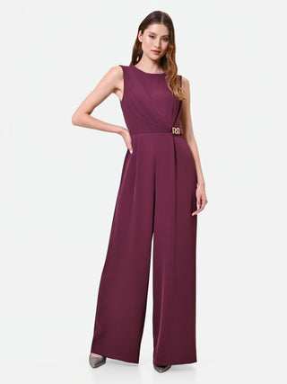 Elegant Burgundy Asymmetric Drape Jumpsuit