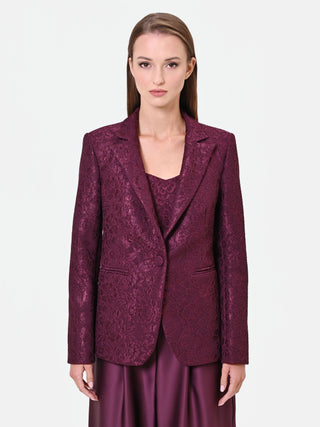 Lace-Effect Single-Breasted Burgundy Jacket