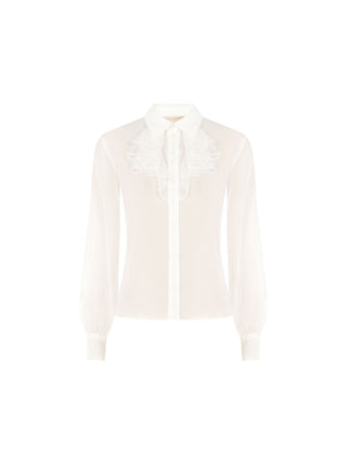 Cream White Georgette Shirt with Ruffles