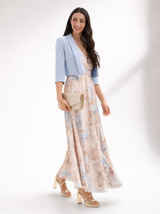 Sky Blue Watercolor Print Maxi Dress