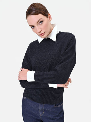 Maglia blu navy girocollo con filato luminoso