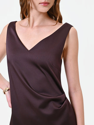 Robe longue brun foncé avec drapé latéral
