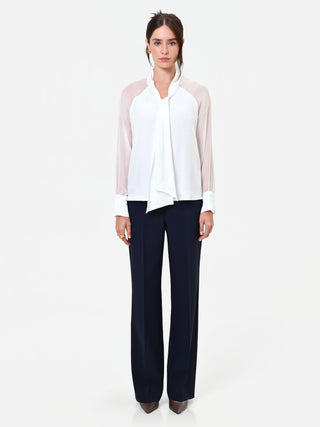 Blusa Studio bianca in georgette con fiocco