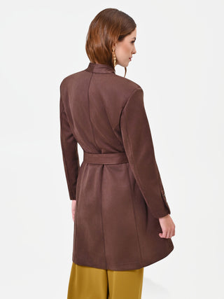 Trench marrone effetto scamosciato con cintura