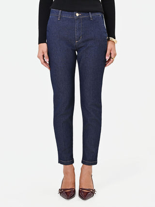 Pantaloni jeans blu con piega centrale regular fit