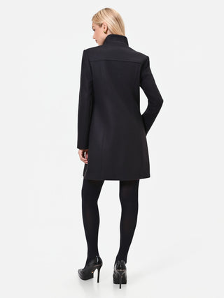 Black Velour Coat with Stand Collar