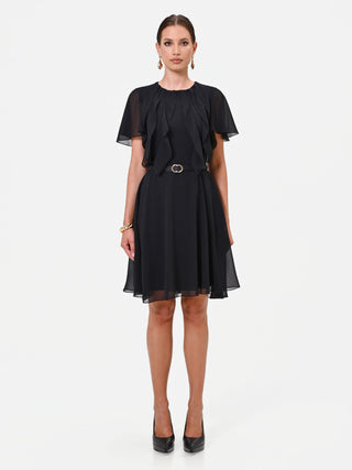 Short Black Georgette Dress with Ruffles