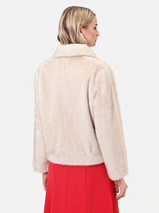 Cremeweiße Cropped-Jacke in Felloptik