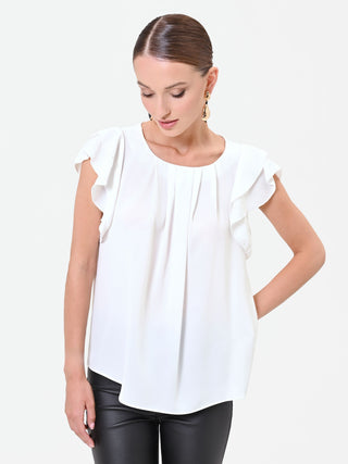 Cremefarbenes Satin-Top mit Volants