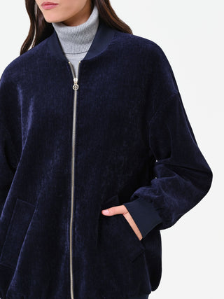 Bomber oversize in velluto blu navy