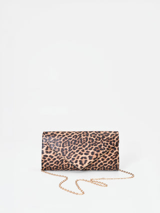 Schwarze Kuvert-Clutch mit Animal-Print und Golddetail