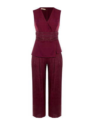 Combinaison Curvy bi-matière drapée rouge bordeaux