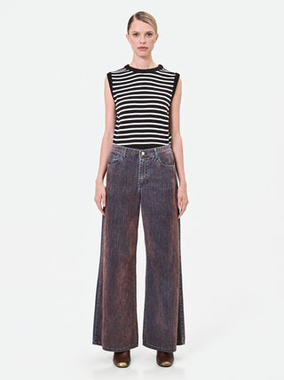 Pantaloni jeans wide leg marrone sfumato
