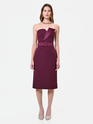 Bordeaux Sheath Dress with Belt and Lapel