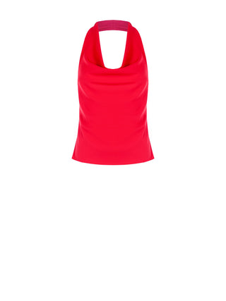 Top rosso fragola in cadi con scollo drappeggiato