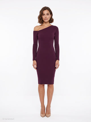 Burgundy viscose blend knit dress with cut-out details
