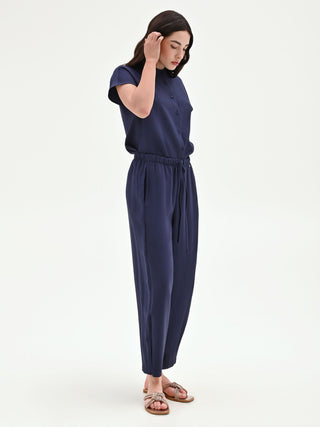 Pantalone blu navy fluido con coulisse