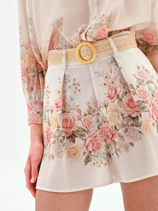 Pantalone shorts bianco a fantasia floreale