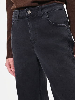 Jeans neri a gamba larga con strass