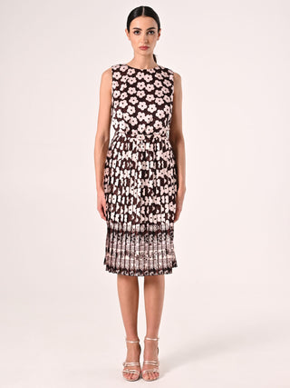 Robe midi plissée imprimé fleuri chocolat
