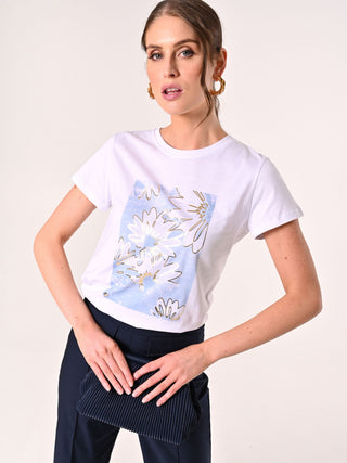 T-Shirt in Cotone con Stampa Azzurra & Gold