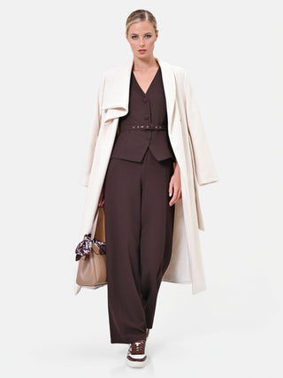 Brown cady jumpsuit with vest effect and belt