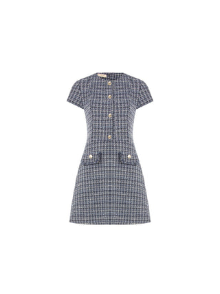 Abito corto in stuoia blu navy