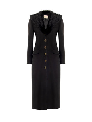 Cappotto lungo nero con inserto effetto pelliccia
