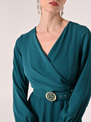 Royal Green Jumpsuit with Monogram Belt