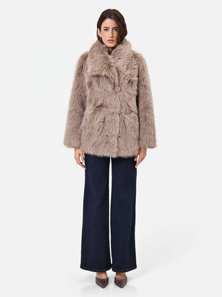Taupe beige faux fur coat