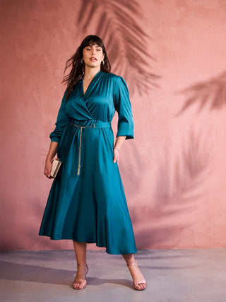 Royal Green Curvy Satin Dress