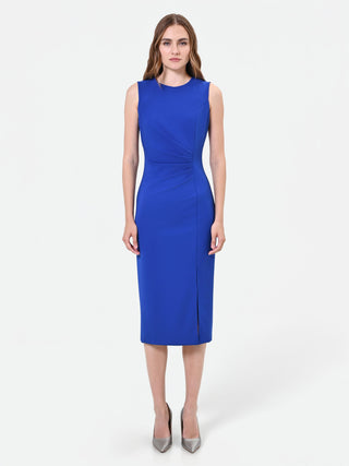 Robe fourreau bleu de Chine avec drapé