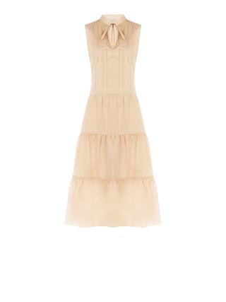 Abito a Balze Beige in Cotone