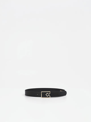 Black Leather Belt with Interlocking Buckle