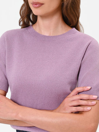 Maglia in lana rosa a maniche corte