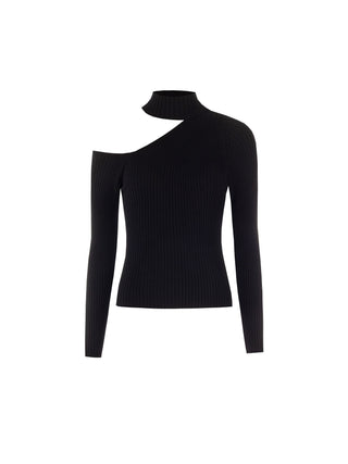 Black Ribbed Cut-Out Knit Top