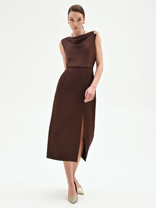 Chocolate-colored midi dress