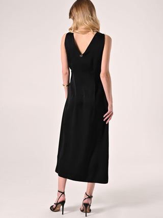 Abito Midi Sottoveste in Raso Nero