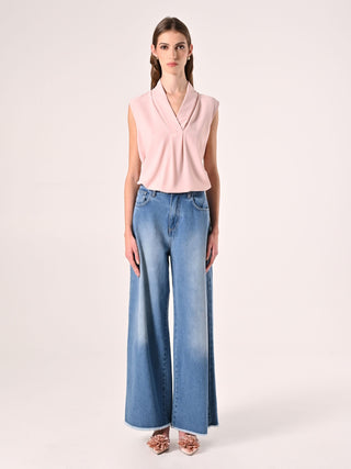 Pink Blouse with Fold-Over Neck